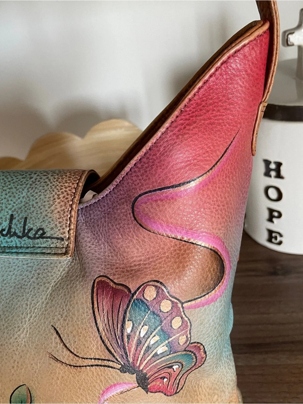Anuschka Hand-Painted Floral & Butterfly Shoulder Bag